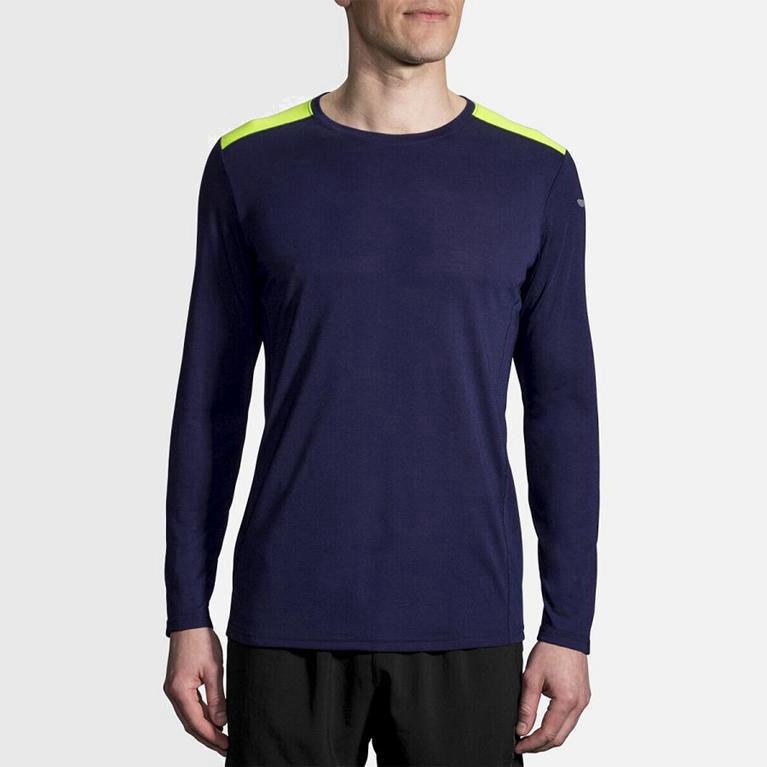 Brooks Distance NZ - Men's Long Sleeve Running Shirt - Blue (90614-SDUL)